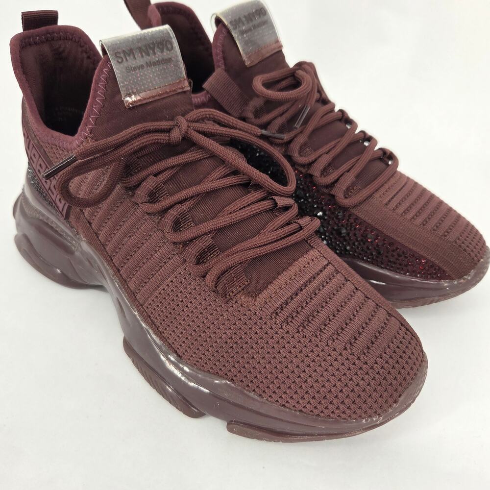 Steve Madden Maxima Sneakers Burgundy Rhinestone Gum Bottom Women's Size 9.5 - Picture 2 of 11
